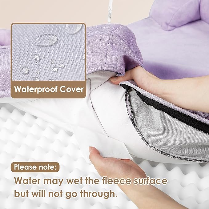 EHEYCIGA Orthopedic Dog Bed for Medium Dogs, Waterproof Memory Foam Medium Pet Beds with Sides, Non-Slip Bottom and Egg-Crate Foam Dog Couch Bed with Washable Removable Cover, Lilac
