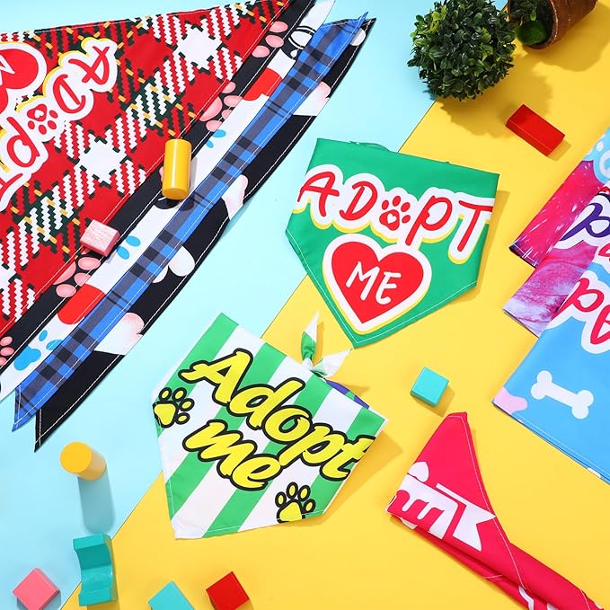 30 Pcs Dog Bandanas Bulk Pet Bibs Colorful Triangle Scarf Pet Bandanas for Medium Large Dogs Spring Summer Birthday Costume Decoration (Adopt Me)