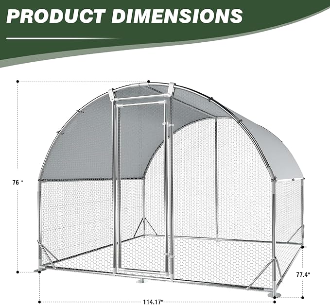 4ever2buy Large Metal Chicken Coop with Run Walk-in Poultry Cage Chicken Runs House Pen Cage Dome Roofed Chicken Coops with Anti-Ultraviolet Cover for Outdoor Yard Farm Use 9.5'W x 6.45'L x 6.3'H
