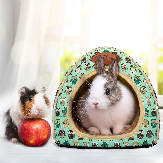 BWOGUE Guinea Pig Bed Warm Cave Beds Hamster House Large Hide-Out for Rabbit Guinea Pigs Bearded Dragon Rats Winter Warm Cage Nest,Green