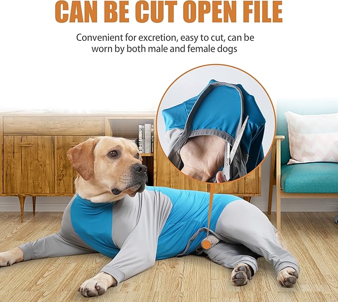 Dog Recovery Suit, Abdominal Wound After Surgery Wear, Prevent Licking Wounds, E-Collar & Cone Alternatives, Long Sleeve Postoperative Shirts Dog Pajamas Prevent Shedding(Small, Blue)