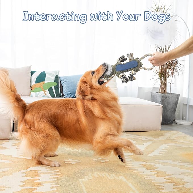 Funny Plush Dog Chew Toys, Squeaky Dog Toys, Interactive Tug of War Puppy Toys, Stuffed Dog Toys for Small, Medium and Large Dogs - Monkey