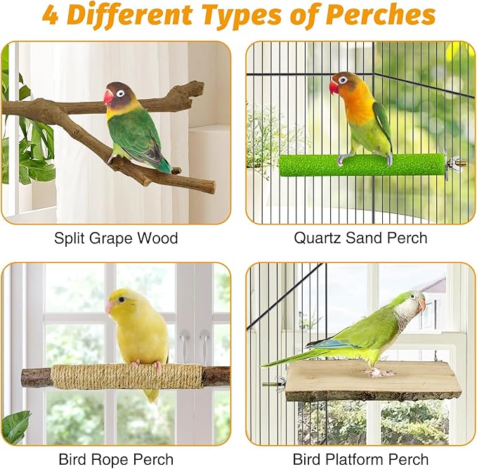 kathson 5pcs Natural Parrot Perch for Cage Wooden Bird Perches Grape Bird Stick Parakeet Climbing Standing Branches Toy Chewable Cage Accessories for Small Budgies Cockatiels Lovebirds Budgies