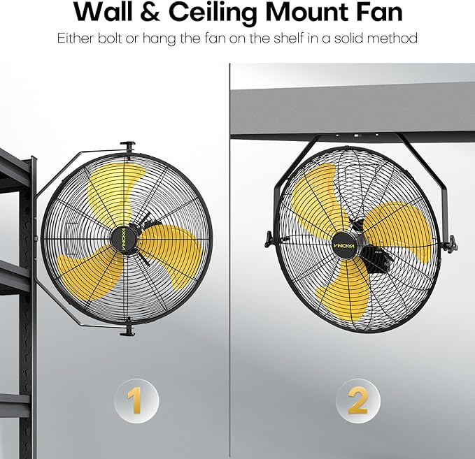 20 Inch Industrial Wall Mount Fan, 5200 CFM Industrial Metal Wall Fans with Poweful Motor, 3 Speed, Heavy Duty Construction Indoor for Warehouse, Workshops, and Garage, UL Listed