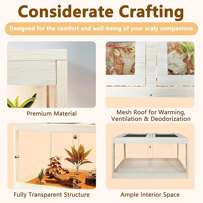 Reptile Terrarium Tank Up to 78 Gallon, Lizard Tank Bearded Dragon Tank with Metal Mesh Roof Door, Snake Tank with Lock Design (Oak, 27 Gallon Volume, 24 Inch Length)