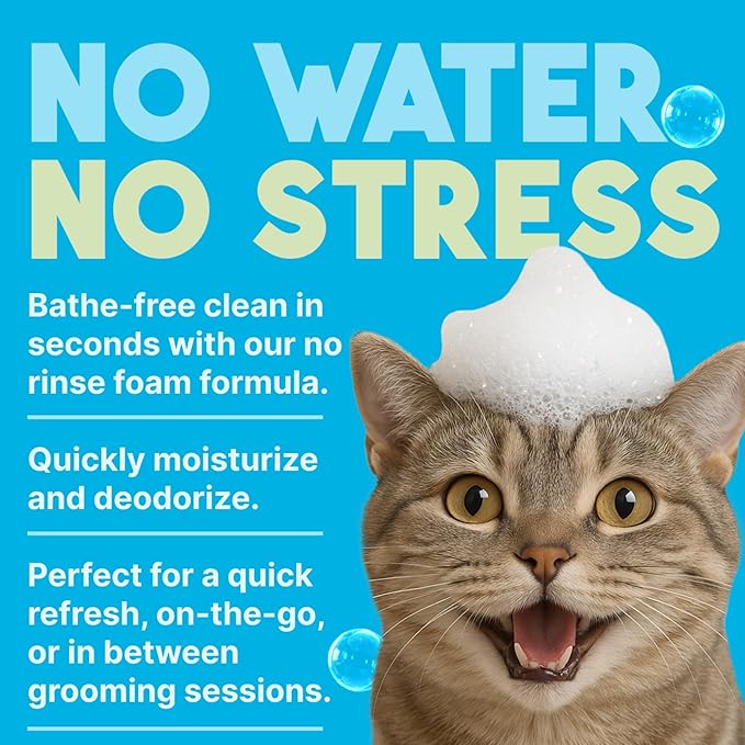 TropiClean No Rinse Waterless Cat Shampoo | Dandruff Treatment | Moisturizing Dry Shampoo for Dry Skin | USA Made | Aqua de Coco Scent | 7.4oz.