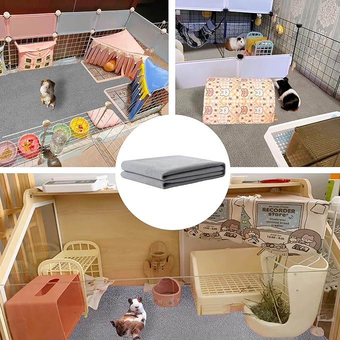 Guinea Pig Cage Liner, 8 Pack - Washable, Reusable, Leakproof Fleece Bedding Pads for Small Animals with Anti-Slip Bottom - for C&C 12''X12'' Area, Gray