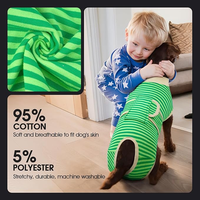 FUAMEY Dog Recovery Suit Male,Dogs Surgery Neuter Suits Puppy Spay Shirts for Female Protect Dog's Skin Anti Licking Abdominal Wounds Doggie Onesie Pet Bodysuit Alternative to Cone Green Stripes M