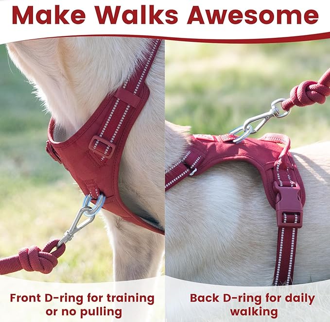 No Pull Dog Harness, Reflective Puppy Vest for Small Medium Large Sized Dog(Burgundy Red,M)