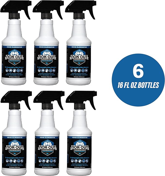 NOK OUT Odor Remover, Pet Deodorizer and Cleaning Spray, Made in the USA, 16 Fluid Ounce Spray, 6-Pack