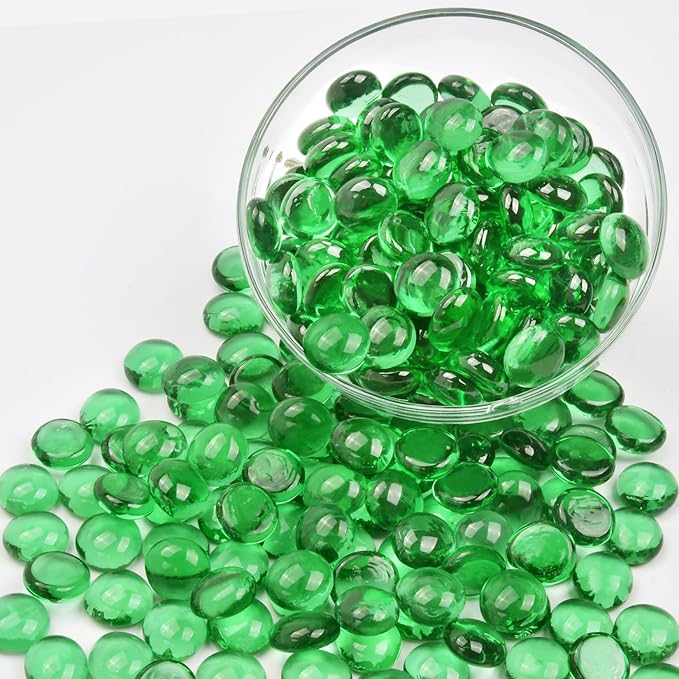 10LB Green Flat Glass Marbles for Vases, Gemstone Beads Vase Filler Decorative Glass Pebbles for Fish Tank, DIY Crafts, Aquarium Decor Rocks