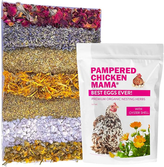 Pampered Chicken Mama Best Eggs Ever! Nesting Herbs for Chickens (1.25 Pounds) Calcium Supplement for Chickens | Chicken Feed Supplies, Hen Treats for Coops