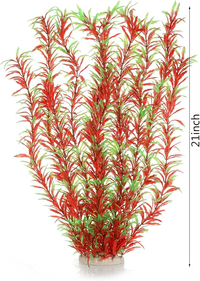 JIHAQUA Aquarium Decor Plastic Plants Extra Large 21 Inches Artificial Fish Tank Plants Tall Fish Tank Decorations (Wine 2pcs)