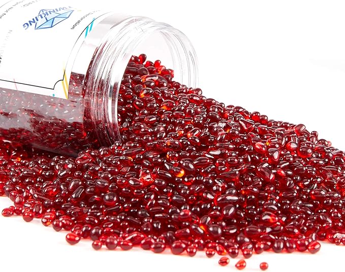 TWINKLING High Luster Round Fire Glass Stones, Marbles, Pebbles, Beads Gems for Fire Pit, Vase Fillers, Crafts, Aquarium Garden Decoration, 3-6mm, 1-Pound Jar (Red)