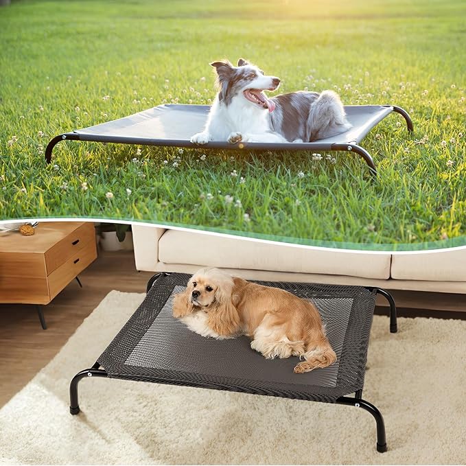 Cooling Elevated Dog Bed for Extra Large Dogs with Non-Slip Floor Protectors & Breathable Mesh, XL Raised Indoor & Outdoor Dog Cot Hammock, 54" L x 35.5" W x 8" Th, X-Large, Grey