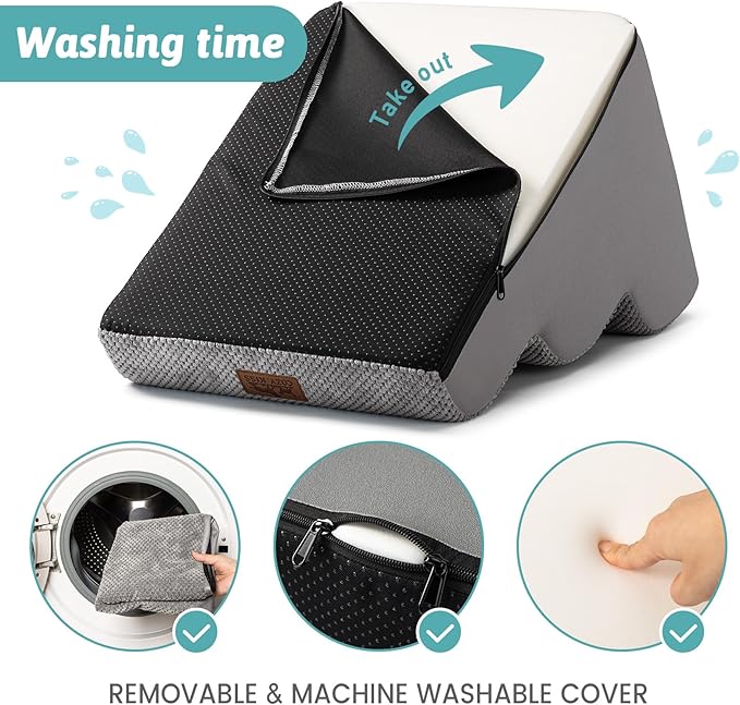 Dog Stairs for Small Dogs 15.7" H, Curved Dog Step for Puppy, Older Cat, Medium Pet Ramp for Sofa, Couch or Bed, Ladder with High Density Foam, 15.7x22.4x15.7 inch, 3 Step, Grey