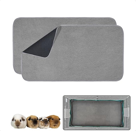 Guinea Pig Cage Liner, 2 Pack - Washable, Reusable, Leakproof Fleece Bedding Pads for Small Animals with Anti-Slip Bottom - for Midwest Cage 24''X47'' Area, Gray
