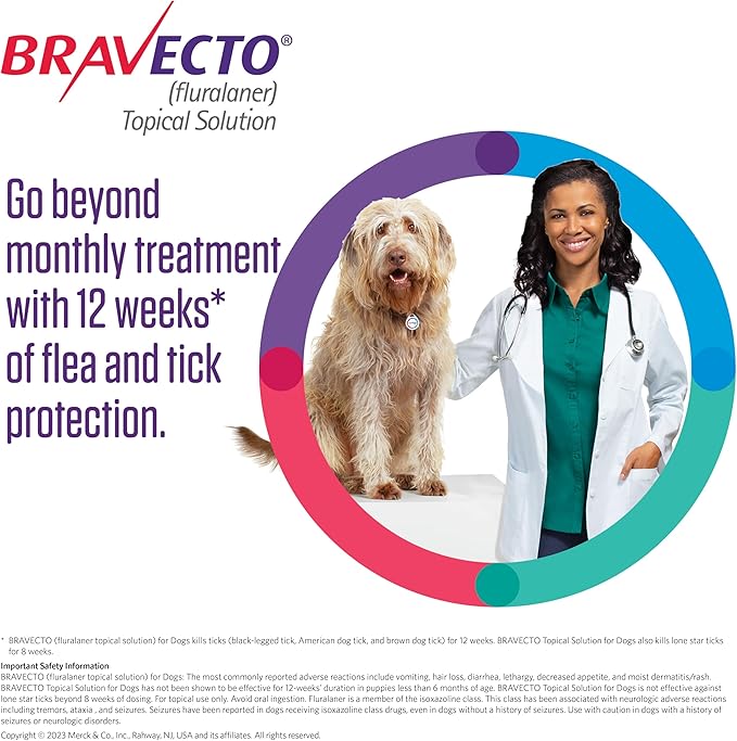 BRAVECTO Topical Solution for Dogs, Flea & Tick, 12 Week Supply, >88-123 lbs., Pink Box