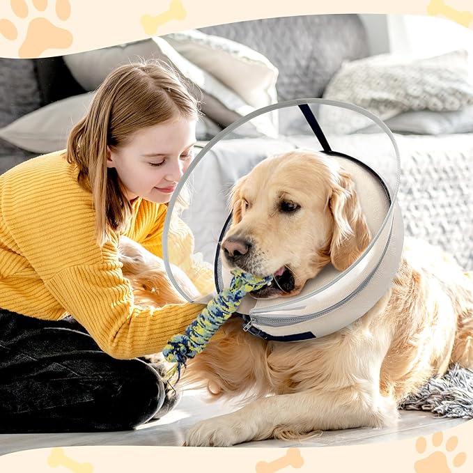 Dog Cone Collar with Enhanced Anti-Licking, Inflatable Dog Cone After Surgery, Adjustable Size with Soft Padding for Small Medium Large Dogs - Pale Yellow/M