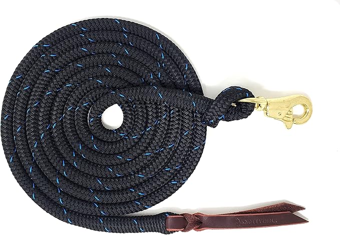Premium 1/2" Samson Eq Braid Yacht Natural Horse Training Lead Rope with Brass Trigger Bull Snap Available in 12ft, 14ft, and 16ft. Lengths