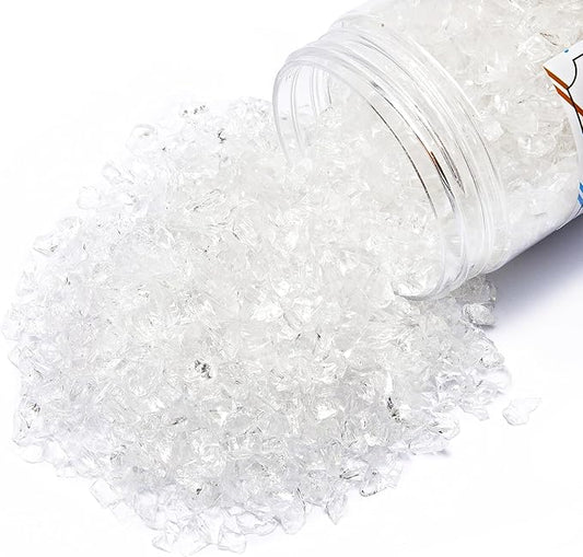TWINKLING High Luster Crushed Glass Glitter, Broken Glass, Fire Glass Gems Chips for Fire Pit, DIY Resin Art, Epoxy Crafts, Geode Painting, Aquarium Decoration, 6-9mm(370g/13oz.) (Clear/Transparent)