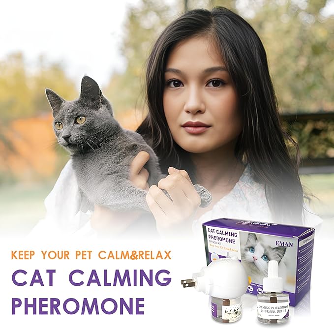 Cat Calming Pheromone Diffuser – Premium Cat Calming Diffuser for Stress & Anxiety Relief – Reduces Scratching, Spraying & Fighting – 60 Day Supply, 48ml Bottle – Ideal for All Cats & Multi-Cat Homes