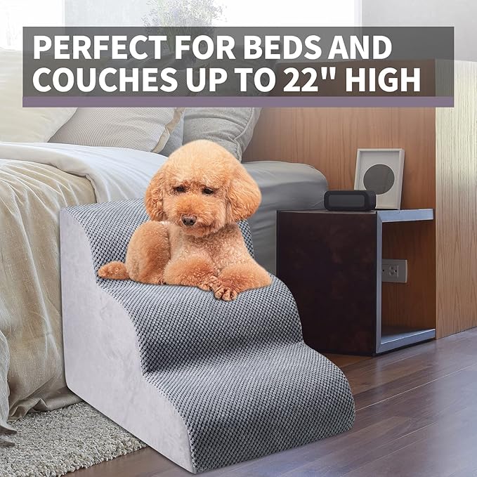 Chic Threads Dog Stairs for Small Dogs, 3-Step Dog Stairs for High Beds and Couch, Pet Steps for Small Dogs and Cats，Non-Slip Stable Indoor Dog Steps