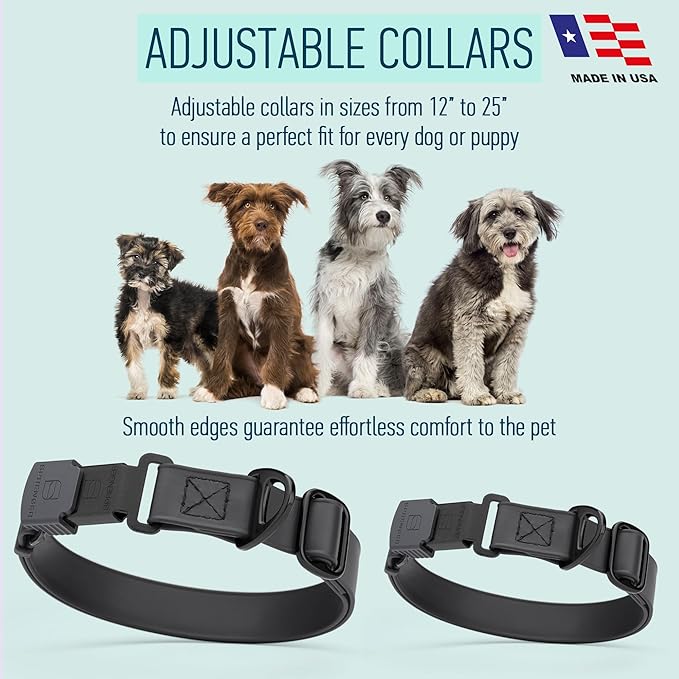 Dogline Biothane Waterproof Dog Collar with Herm Sprenger Black Stainless Steel Quick Release Buckle – Heavy Duty Tactical Durable Collar for Dogs – Comfortable and Safe Pet Collar W3/4" L12-19 Black