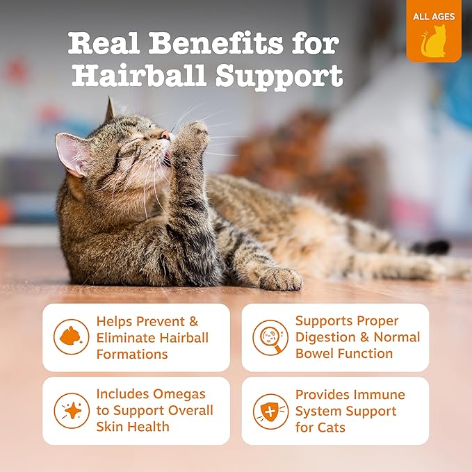 Zesty Paws Hairball Bites for Cats - Cat Furball Support - Functional Supplement with Omega 3 Fish Oil EPA & DHA + Zinc, Biotin & Psyllium Husk - Supports Gut & Skin Health - 60 Count