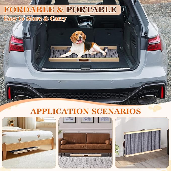 Dog Ramp for Car, 71''x 17'' Extra Long Deluxe Telescoping Design Wooden Pet Ramp, Pet Stair Ramps for Truck SUV with Non-Slip Surface, Portable Outdoor Dog Steps for Medium Large Dogs, Up to 250LBS