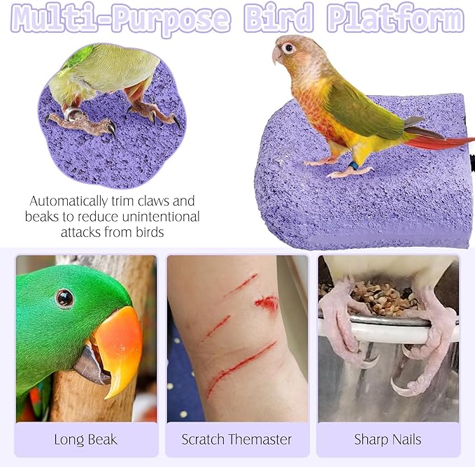 PINVNBY 5 Pack Bird Perch Resin Bird Beak Grinding Stone Parrot Cage Perch Stand Platform Foot Claws Trimmer Chew Toy Bird Cage Accessories for Budgie Cockatiel Conure Lovebird Finch (Purple)