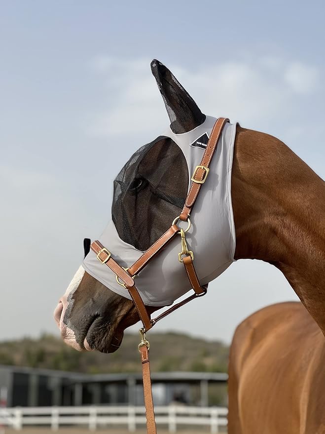 Horse Fly Mask Super Comfort Horse Fly Mask Elasticity Fly Mask with Ears We Only Make Products That Horses Like… (Gray, M)