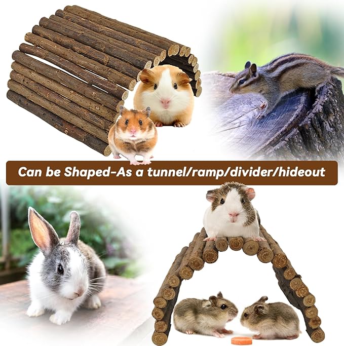 kathson Wooden Hamster Bridge,Guinea Pig Wood Ladder Bendable Tunnel Hideout Hut Small Animal Climbing Toys for Ferret Hedgehog Chinchilla Mice Rat Gerbil Baby Rabbit(15.7 x 6.0 in)