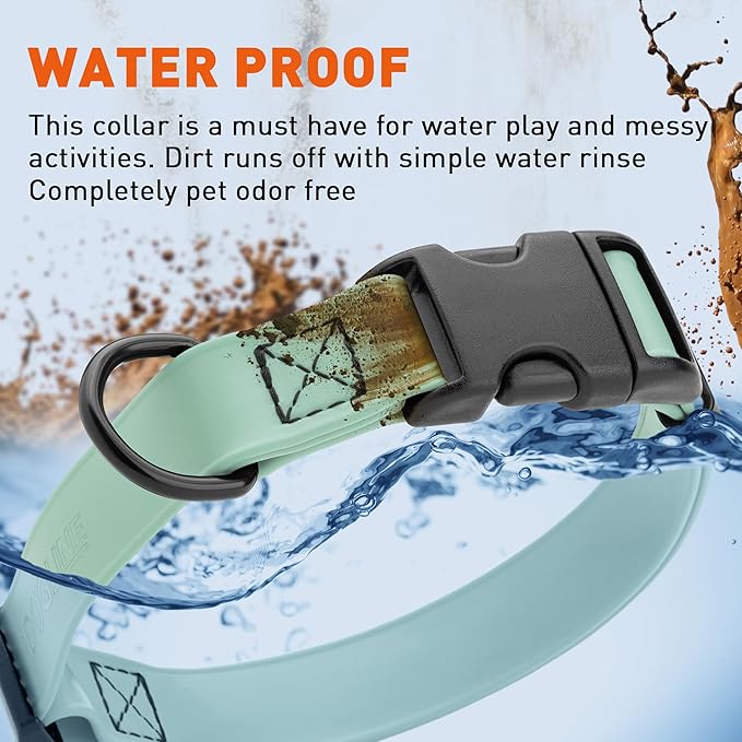 Dogline Biothane Waterproof Dog Collar with Quick Release Buckle Strong Coated Nylon Webbing with Odor- Proof for Easy Care Easy to Clean Fits Small Medium Large Dogs, Sage Green 1" W 15-23" L