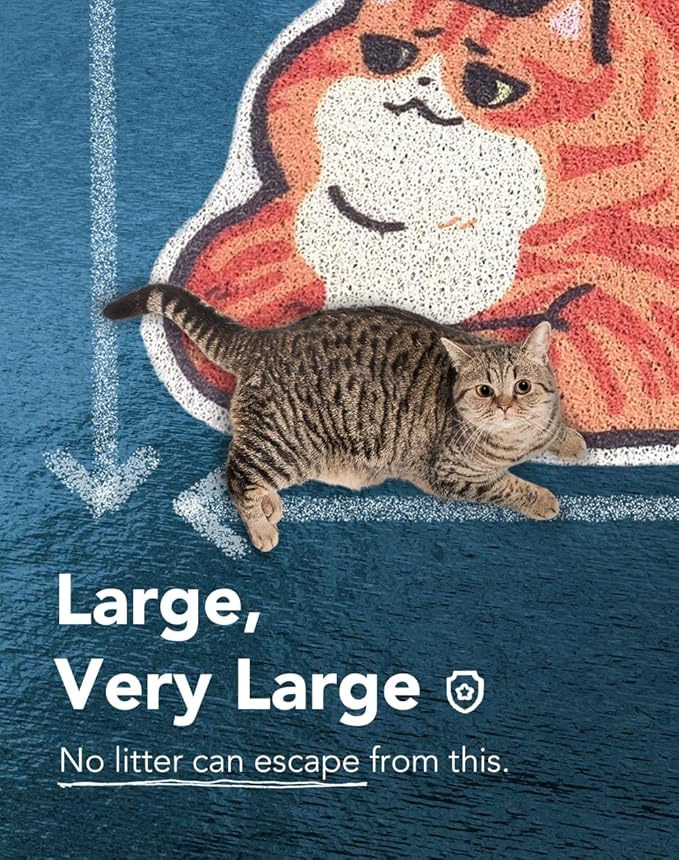 Lukamoo® Cute Cat Litter Mat (30’’x20’’), Large/L, for Kitty Litter & Cute Cat Litter Box, Litter Trapping Mat (Orange Tabby)