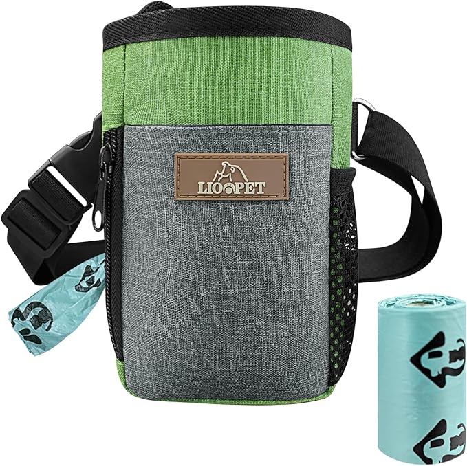 Dog Treat Pouch Training Behavior Aid, Dog Treat Training Bag for Dog Walks Outdoor Activities Travel, Built-in Poop Bag Dispenser 3 Ways to Wear