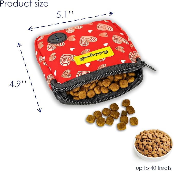 Dog Treat Pouch for Pet Walking and Training with Clicker Poop Bags Small Fanny Zipper Pack Holder for Puppy Snack Dispenser Kit for Leash and Outdoor Use (Valentine)
