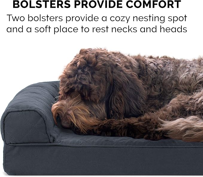 Furhaven Orthopedic Dog Bed for Large Dogs w/ Removable Bolsters & Washable Cover, For Dogs Up to 125 lbs - Quilted Sofa - Iron Gray, Jumbo Plus/XXL