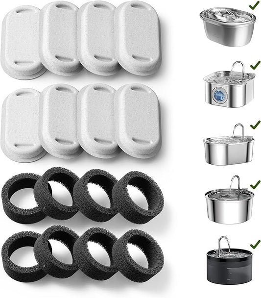 PETLIBRO 8 Packs Replacement Filters for Stainless Steel Cat Water Fountain PLWF003 & PLWF006, 4 Months Set of Replacement Filters fot Pet Water Fountain Stainless Steel