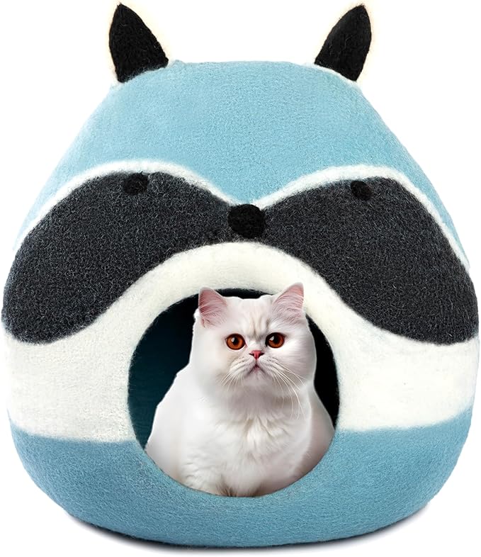 Luxurious Eco-Friendly Merino Wool Cat Cave Bed Sloth - Foldable Hideaway Pod for Indoor Cats - Premium Felt Kitten Beds - Covered Cat House for Ultimate Cozy Comfort by Woolygon