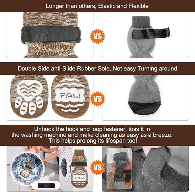 BEAUTYZOO Anti Slip Dog Socks for Small Medium Large Dogs,Paw Protector with Grips for Hardwood Floor Hot/Cold Pavement,Traction Control 3 Pairs AntiTwist Dog Shoes to Prevent Licking for Senior Dog