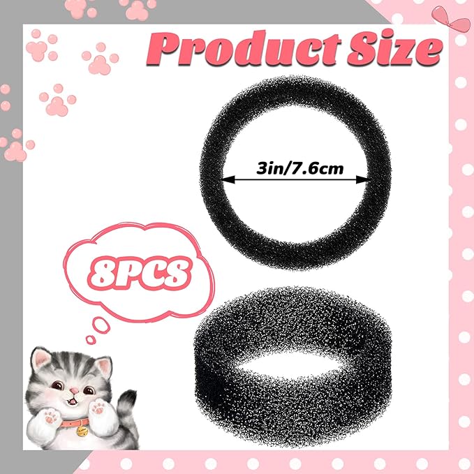 Tuanse 8 Pieces Cat Pet Water Fountain Filters Replacement Round Filter Foam for Pet Cat Drink Water Sponge Filter Replacement for 2. 5 L/84 oz 2. 2 L/ 74 oz Stainless Steel Dog Fountain