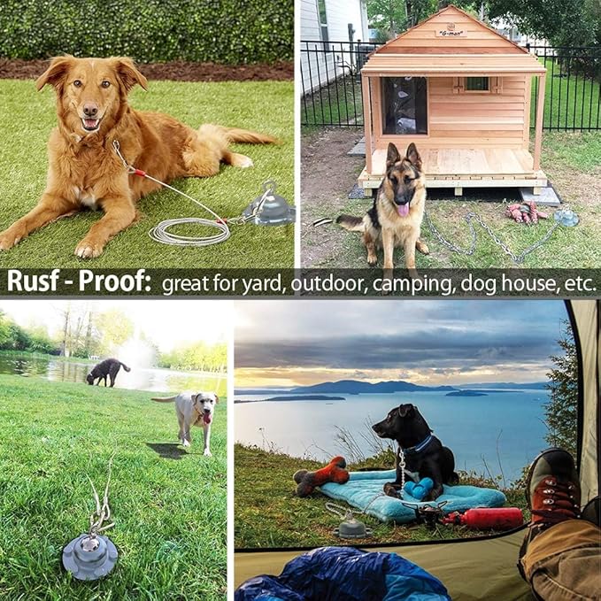 360° Swivel Dog Tie Out Cable and Stake - 50 Ft Dog Yard Leash and Stake Rust Proof for Small Medium Large Dogs - Petfect for Grass Yard Camping Outdoor