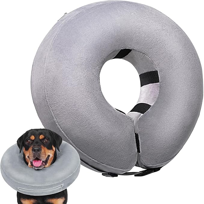 Crazy Felix Dog Donut Pillow Cone Collar Alternative After Surgery Soft Cone to Stop Licking Inflatable Dog Head Collar for Small Medium Dogs Bulldog Pug