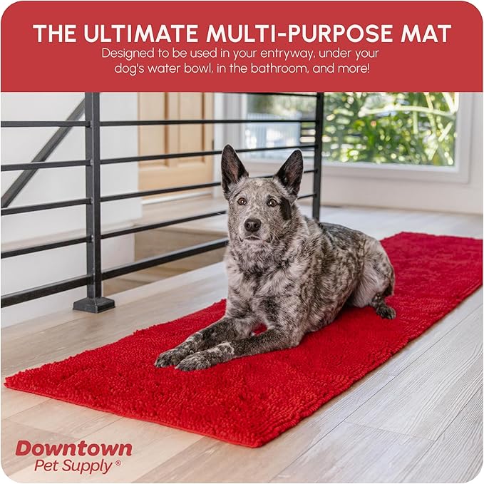 My Doggy Place Microfiber Dog Mat for Muddy Paws, 8' x 2' Red - Non-Slip, Absorbent and Quick-Drying Dog Paw Cleaning Mat, Washer and Dryer Safe - Hallway Runner