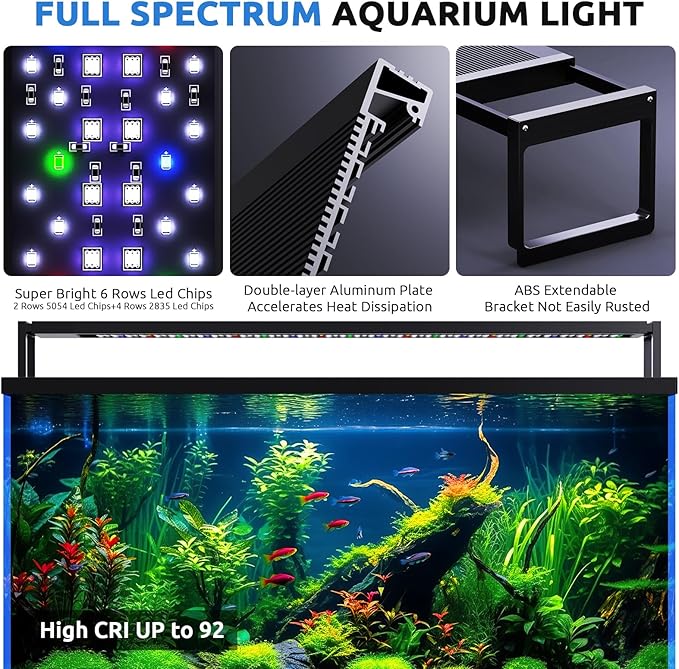 24/7 LED Aquarium Light for 24-30 Inch Fish Tank, Auto On Off with Timer, 9 Colors, Adjustable Brightness, Daylight & Moonlight Mode, Full Spectrum Fish Tank Light for Plants, 36W