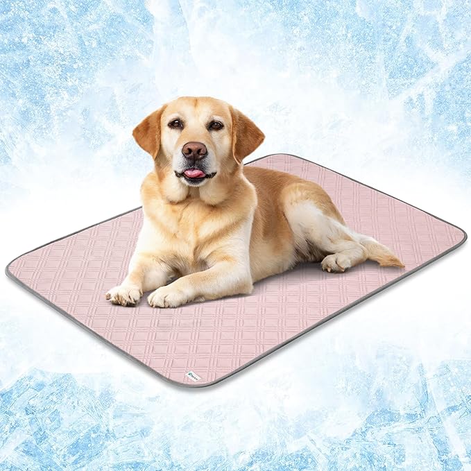 PetAmi Waterproof Cooling Mat for Dog, Premium Pet Cooling Blanket for Bed Crate, Anti Slip Indoor Dog Cool Pad for Sleeping, Q-MAX Large Sofa Couch Cover Mat for Cat, Pink, 40x60