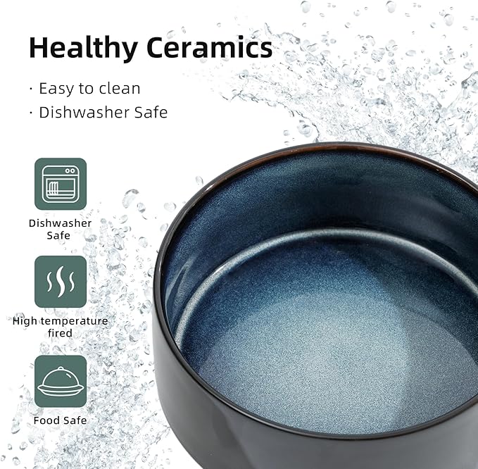 Ceramic Elevated Dog Bowls, Food and Water Bowls for Dogs, Puppy, Raised Dog Dish, Pet Feeder(6inch, 2 x Starry Sky + Stand)