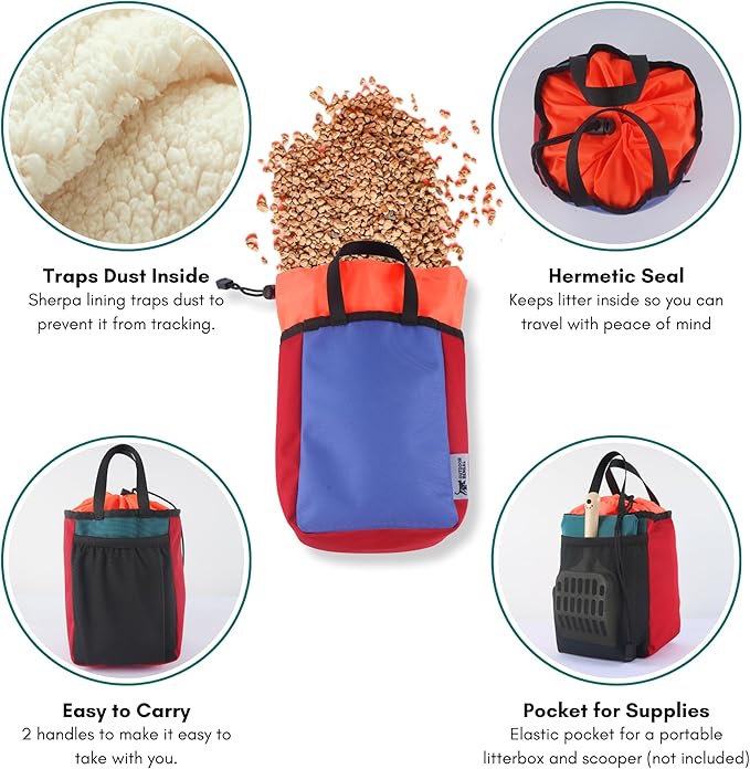 Portable Travel Litter Bag, No Mess, Small & Collapsible Bag to Carry Litter, Leak Proof Kit for Cat Litter, Essentials for Traveling with Cats, Travel Litter Box for Car, Plane with Cat