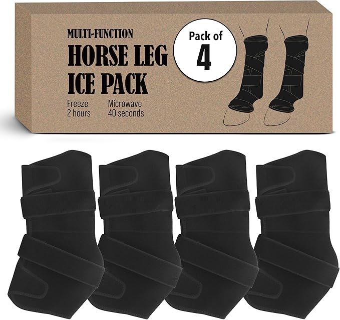 Hudson Comfort Horse Ice Boots Set of 4 – Cooling Horse Ice Pack Wrap for Knee, Hock, Ankle, Hooves Injury – Hot and Cold Therapy Horse Leg Wraps – Full Coverage Cold Packs - 4 Wraps + 8 Gel Packs